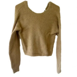 Hollister Sweater Knot Front Tan Fuzzy Long Sleeve